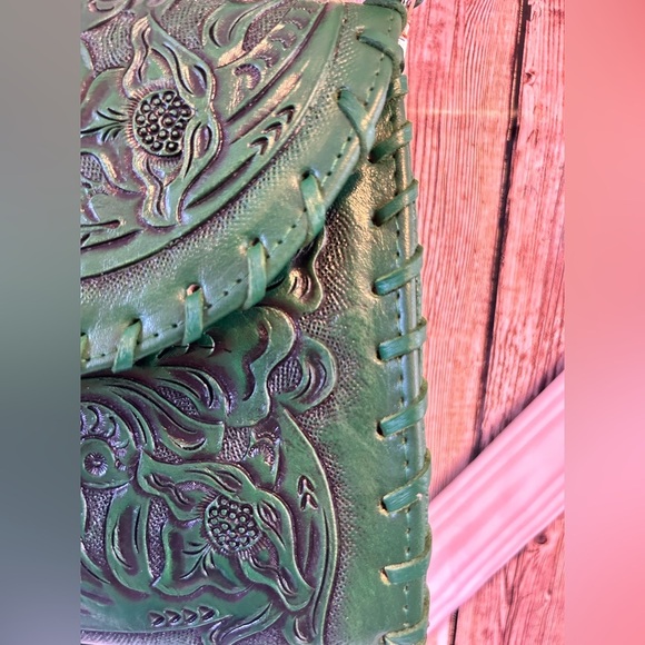 Green Handbag Mini Sara Hand-Tooled Artesian 100% Genuine Leather (H) - Picture 13 of 13